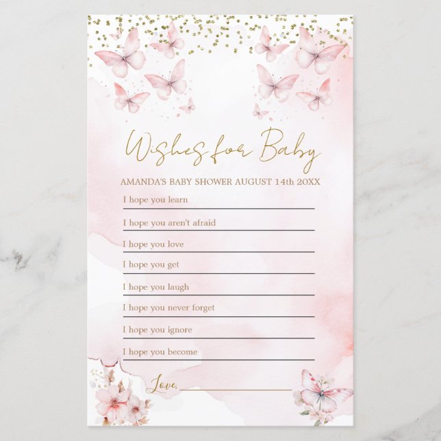 Chá de fraldas de borboleta rosa deseja um jogo de (Frente)