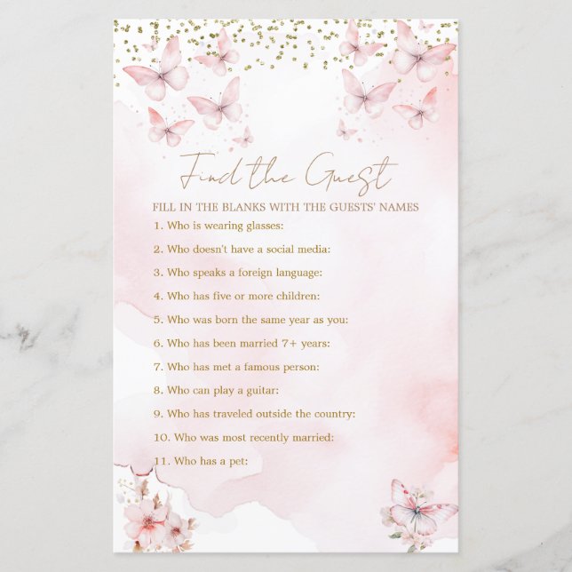 Chá de fraldas De Borboleta Rosa Encontra O Convid (Frente)