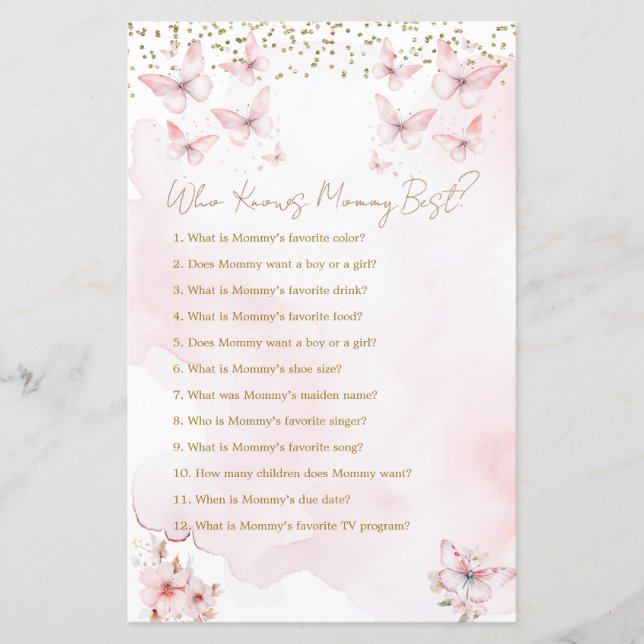 Chá de fraldas De Borboleta Rosa Que Conhece Melho (Frente)