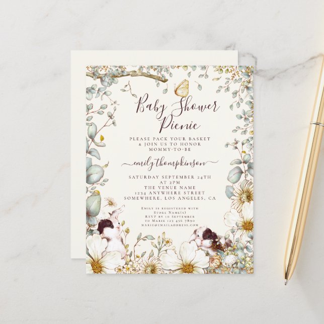 Chá de fraldas de Bunnies Convidar Menina de Pique (Frente/Verso In Situ)