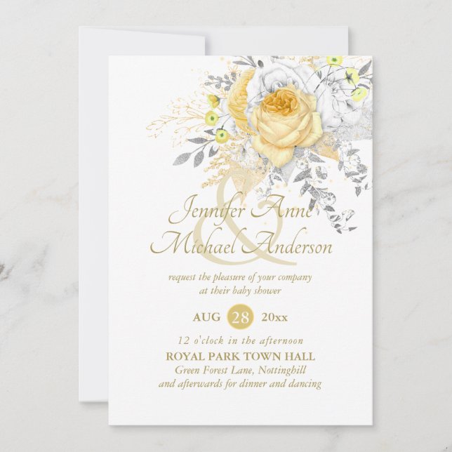 Chá de fraldas de Buquê de Rosas Dourados com indu (Frente)