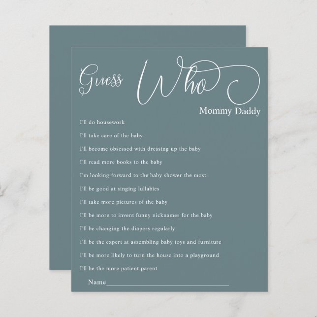 Chá de fraldas de Caligrafia Mínima Moderna Adivin (Frente/Verso)