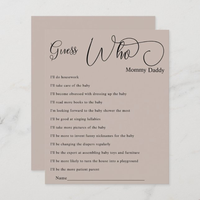 Chá de fraldas de Caligrafia Mínima Moderna Adivin (Frente/Verso)