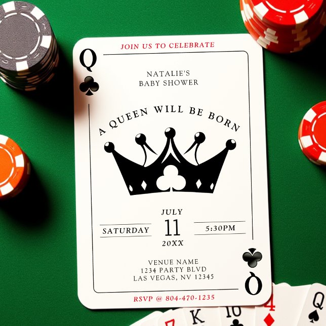 Chá de fraldas de Cartão Poker do Casino Queen of  (Queen of Clubs Casino Poker Card Baby Shower
)