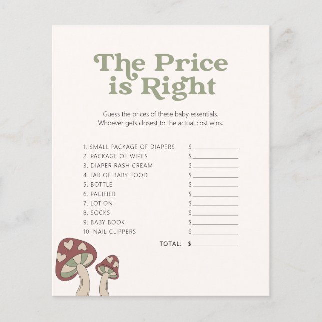 Chá de fraldas De Cogumelo Bonito - Jogo - Adivinh (Frente)