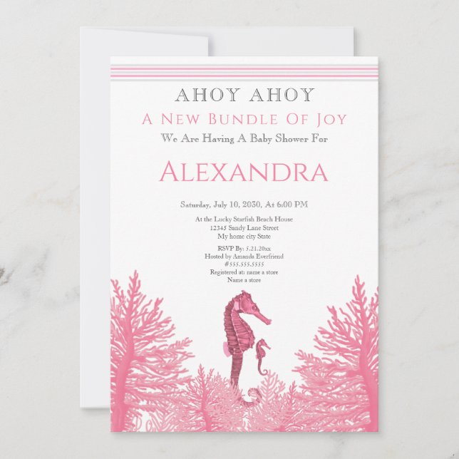 Chá de fraldas de convite Dusty Rosa Pink Girl Nau (Frente)