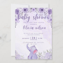 chá de fraldas de convite flores de elefante roxas