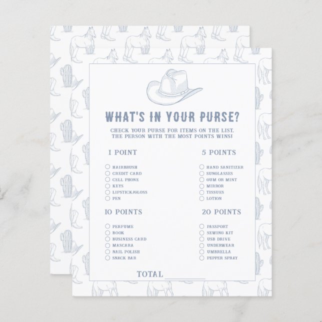 Chá de fraldas de cowboy - O que há na sua bolsa? (Frente/Verso)