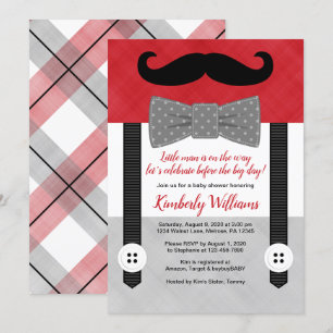 chá de fraldas de criança convite cinza vermelho