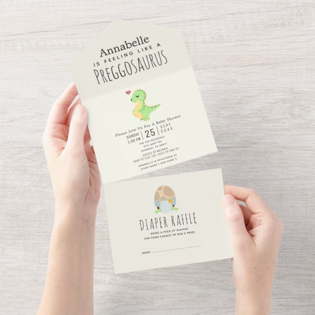 Chá de fraldas de Dinossauro Cute Engraçado Preggo (Aba destacável)