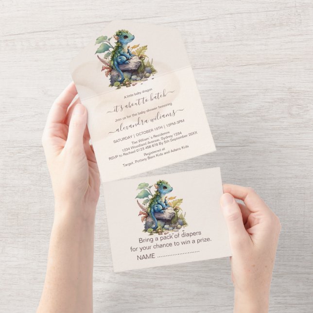 Chá de fraldas de Dragão Teal Azul Whimsical (Aba destacável)