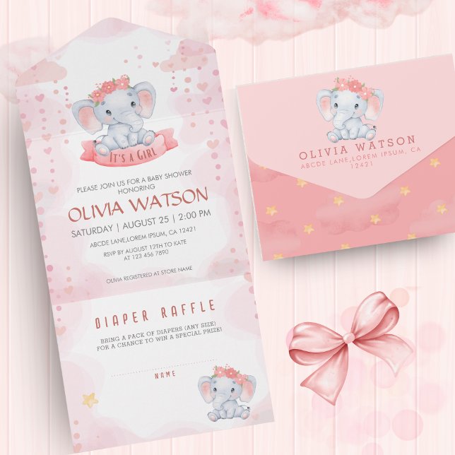 Chá de fraldas De Elefante Rosa De Aquarela (Criador carregado)