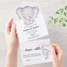Chá de fraldas De Elefante Rosa, Tudo Em Um Convit