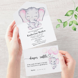 Chá de fraldas De Elefante Rosa, Tudo Em Um Convit