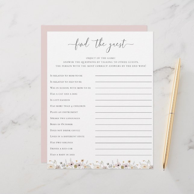 Chá de fraldas De Flor Selvagem Encontra O Jogo Co (Frente/Verso In Situ)