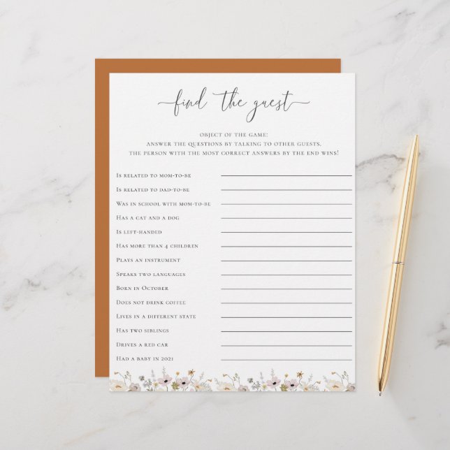 Chá de fraldas De Flor Selvagem Encontra O Jogo Co (Frente/Verso In Situ)