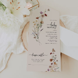 Chá de fraldas De Flor Selvagem, Tudo Em Um Convit