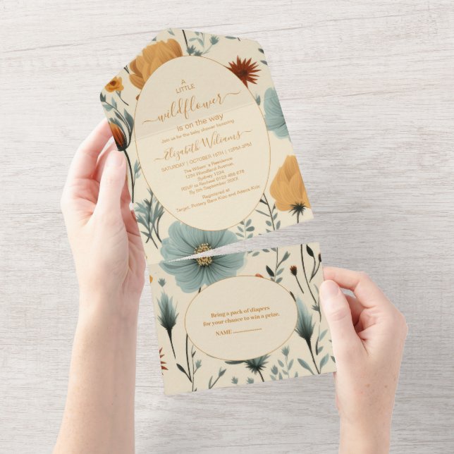 Chá de fraldas de Frame Floral de Flor Selvagem (Aba destacável)