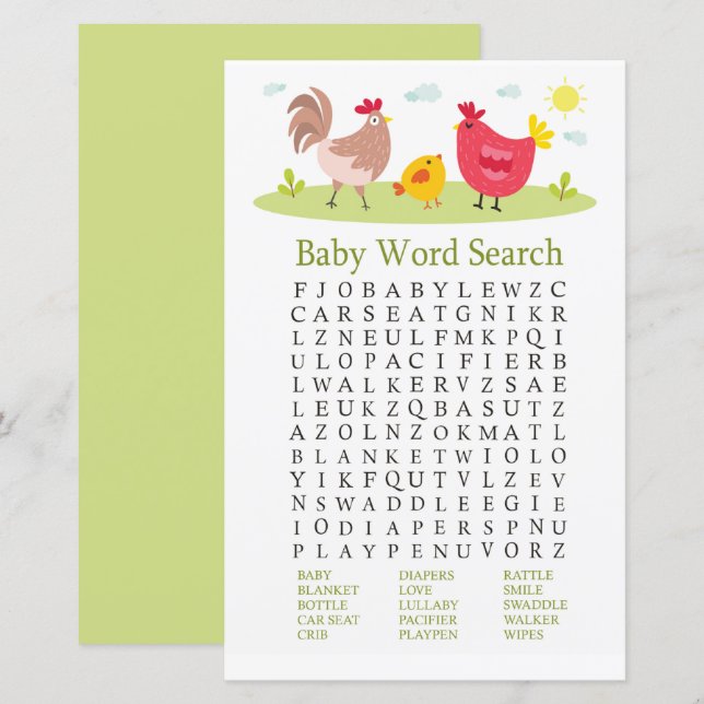 Chá de fraldas de frango Jogo de Pesquisa do Word (Frente/Verso)