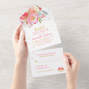 Chá de fraldas De Garota Floral De Linda Aquarela