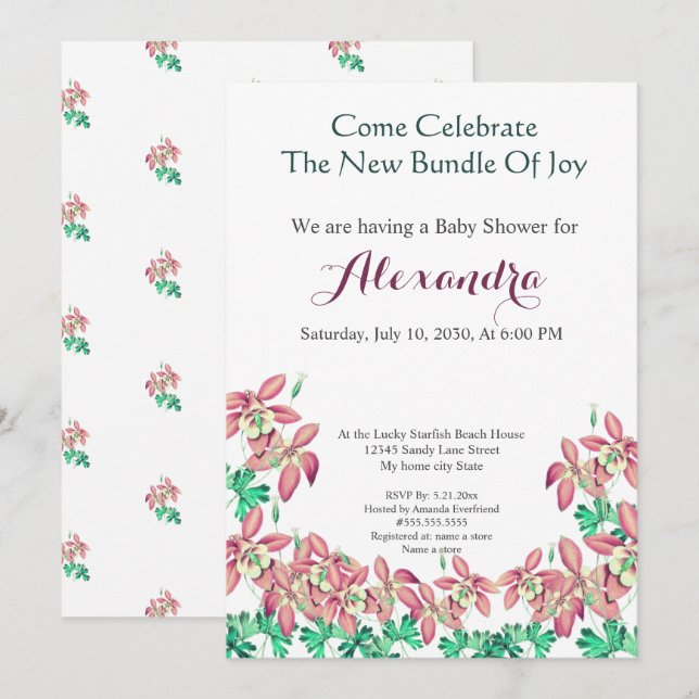 Chá de fraldas de Garota Rosa-Rosa-Columbina Chic  (Frente/Verso)