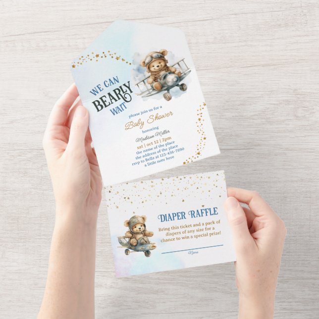 Chá de fraldas de Garoto Voador de Urso de Teddy (Aba destacável)