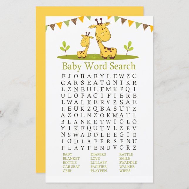 Chá de fraldas de girafa bonita Jogo de Pesquisa d (Frente/Verso)
