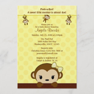 Chá de fraldas de MACACOS Convite Polka YELLOW GI