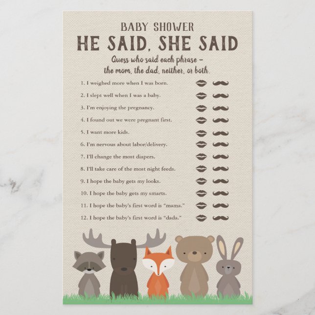 Chá de fraldas De Madeira Disse Que Disse Cartões  (Frente)