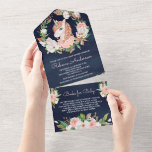 Chá de fraldas de Marinho Unicórnio Floral Braid