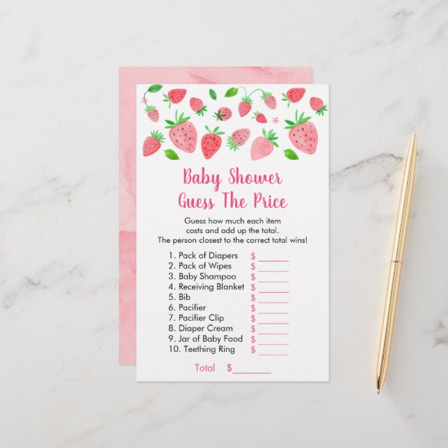 Chá de fraldas De Morango Adivinha O Jogo Do Preço (Frente/Verso In Situ)