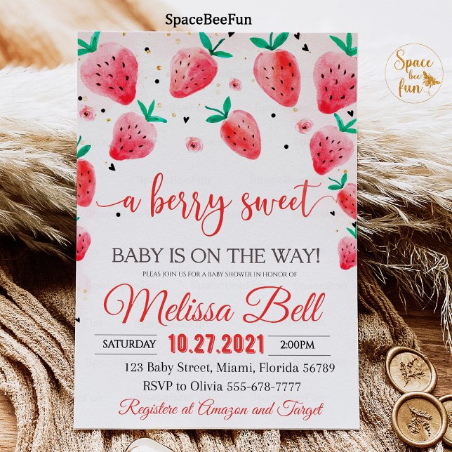Chá de fraldas de morango Convite Berry Sweet Baby (Berry Baby shower Invitation,Strawberry Baby Shower Invites,Berry Sweet Baby on the way,Girl Baby sh)