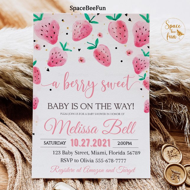 Chá de fraldas de morango Convite Berry Sweet Baby (Berry Baby shower Invitation,Strawberry Baby Shower Invites,Berry Sweet Baby on the way,Girl Baby sh)