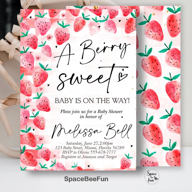 Chá de fraldas de morango Convite Berry Sweet Baby (Strawberry invites,Baby Shower,Invitation,Berry Sweet,Baby on the way,Girl Baby,shower Invite,)