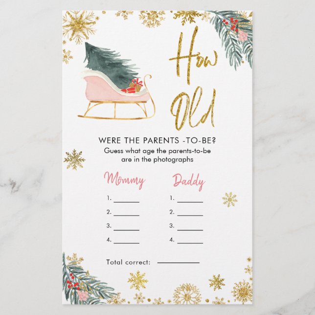 Chá de fraldas de Natal Rosa, Quantos Pais Velhos (Frente)