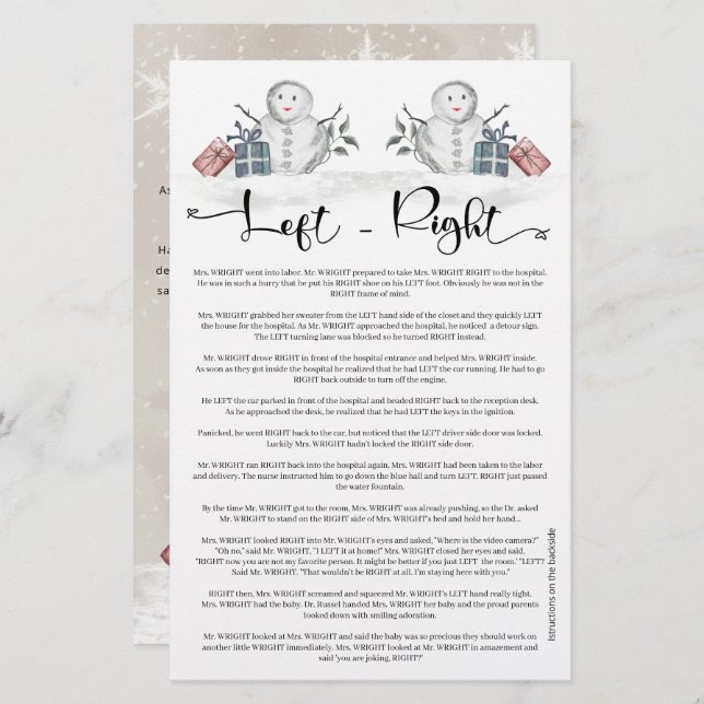 Chá de fraldas de Neve à Direita Esquerda (Frente/Verso)