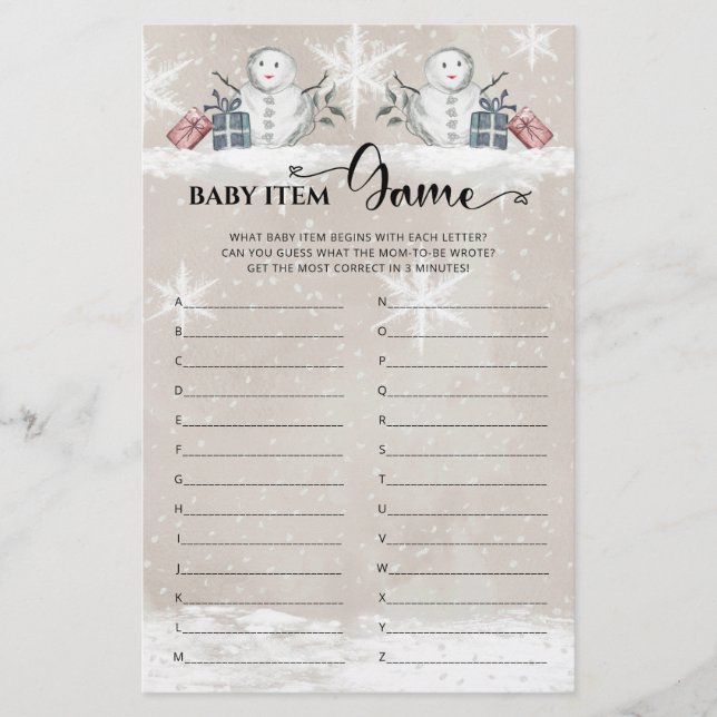Chá de fraldas de Neve para Jogo de Item Bebê (Frente)