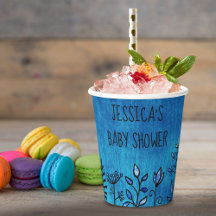 Chá de fraldas de Nome Personalizado Floral Azul C