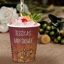 Chá de fraldas de Nome Personalizado Floral Dourad