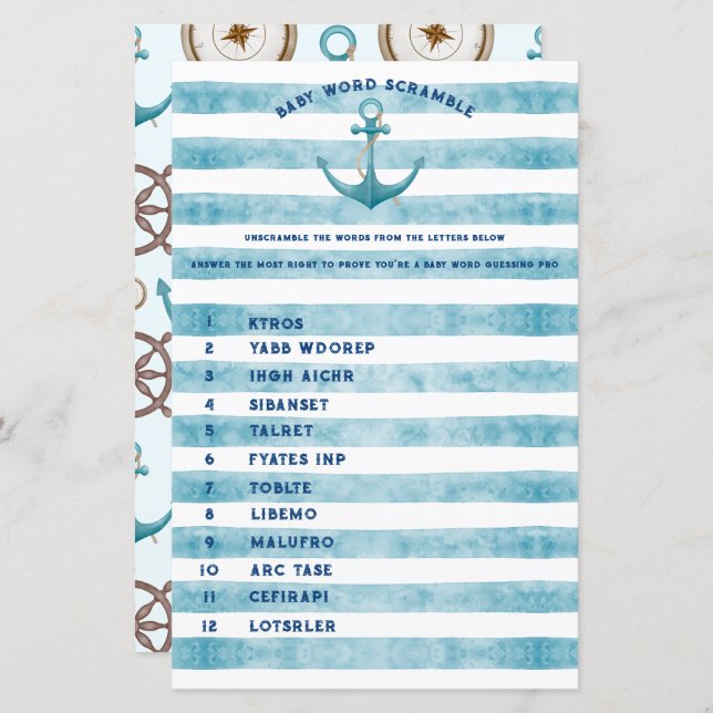 Chá de fraldas de Palavra Náutica Cinto (Frente/Verso)