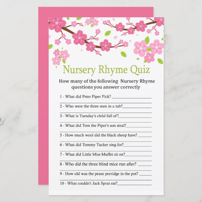 Chá de fraldas de Sakura Branch Nursery Rhyme Quiz (Frente/Verso)