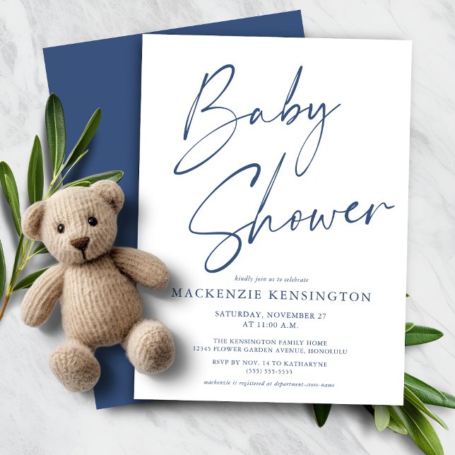 Chá de fraldas de Script Manuscrito Azul Moderno d (Budget Blue Simple Script Baby Boy Shower Invitation)