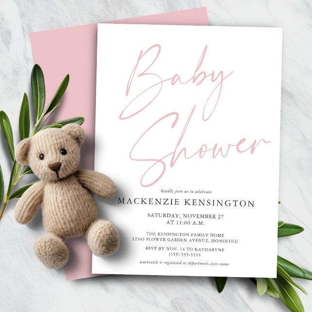 Chá de fraldas de Script Rosa Blush Moderno de Orç (Budget Modern Blush Pink Script Baby Shower Invitation)