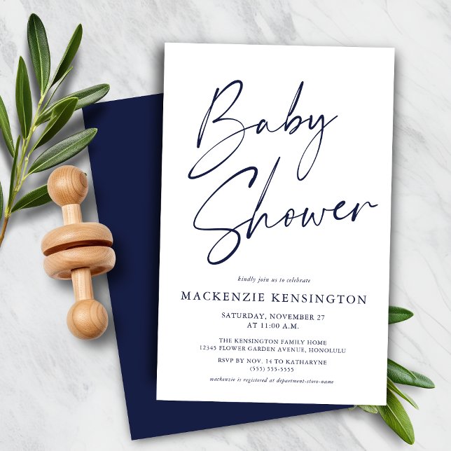 Chá de fraldas de Script Simples Azul do Marinho d (Budget Navy Blue Simple Script Baby Shower Invite)