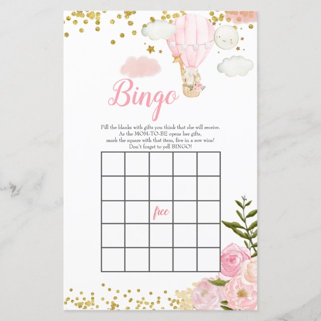 Chá de fraldas de Selva de Balão de Ar Quente Rosa (Frente)