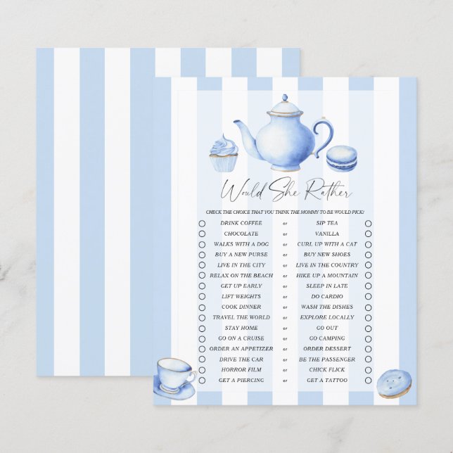 Chá de fraldas de Tea Party Ela iria jogar Prefere (Frente/Verso)