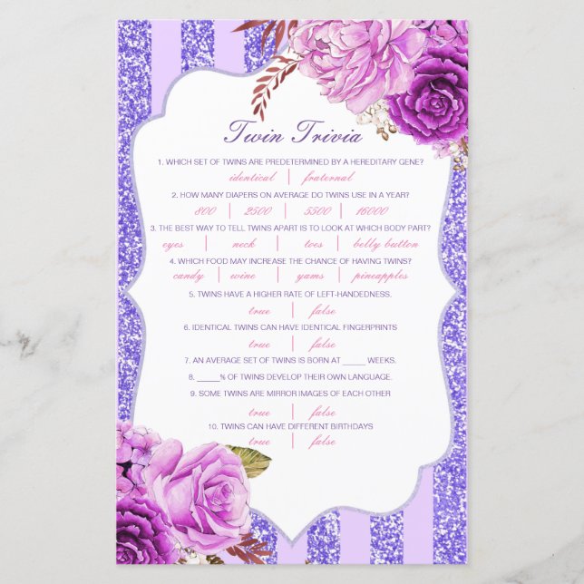 Chá de fraldas de Twin Bebê Editável com Resposta (Frente)