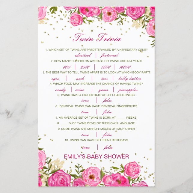 Chá de fraldas de Twin Bebê Editável com Resposta (Frente)