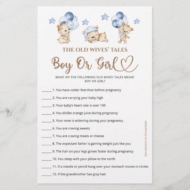 Chá de fraldas De Urso Adivinhado Menino Ou Contos (Frente)