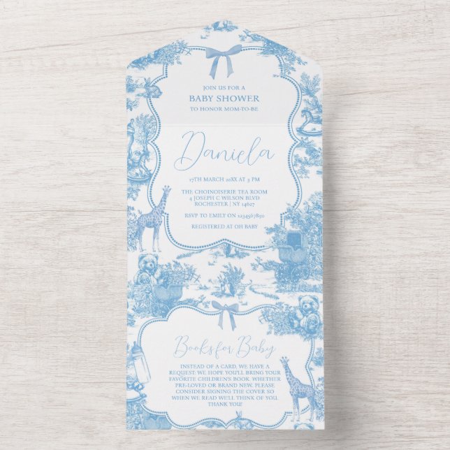 Chá de fraldas de Urso Branco Azul de Jouy (Interno)